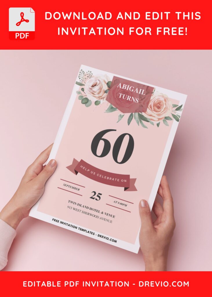 (Easily Edit PDF Invitation) Festive Floral 60th Birthday Invitation G