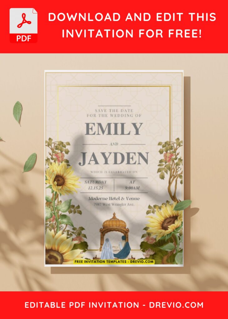 (Easily Edit PDF Invitation) Beautiful Sunflower Wedding Invitation I