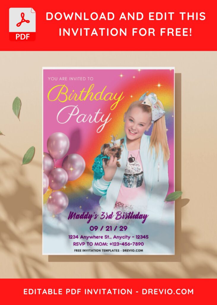 (Easily Edit PDF Invitation) Rainbow Jojo Siwa Birthday Invitation I