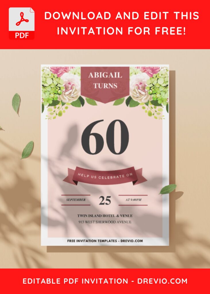 (Easily Edit PDF Invitation) Festive Floral 60th Birthday Invitation I