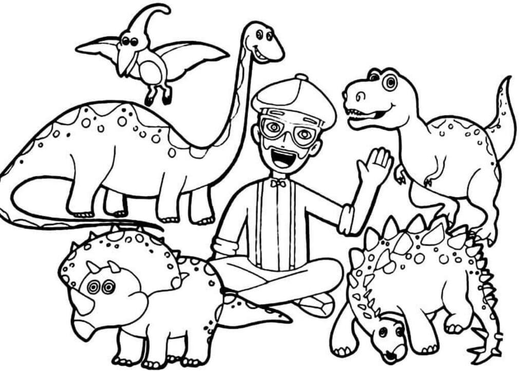 Blippi and Dinosaur Coloring Pages