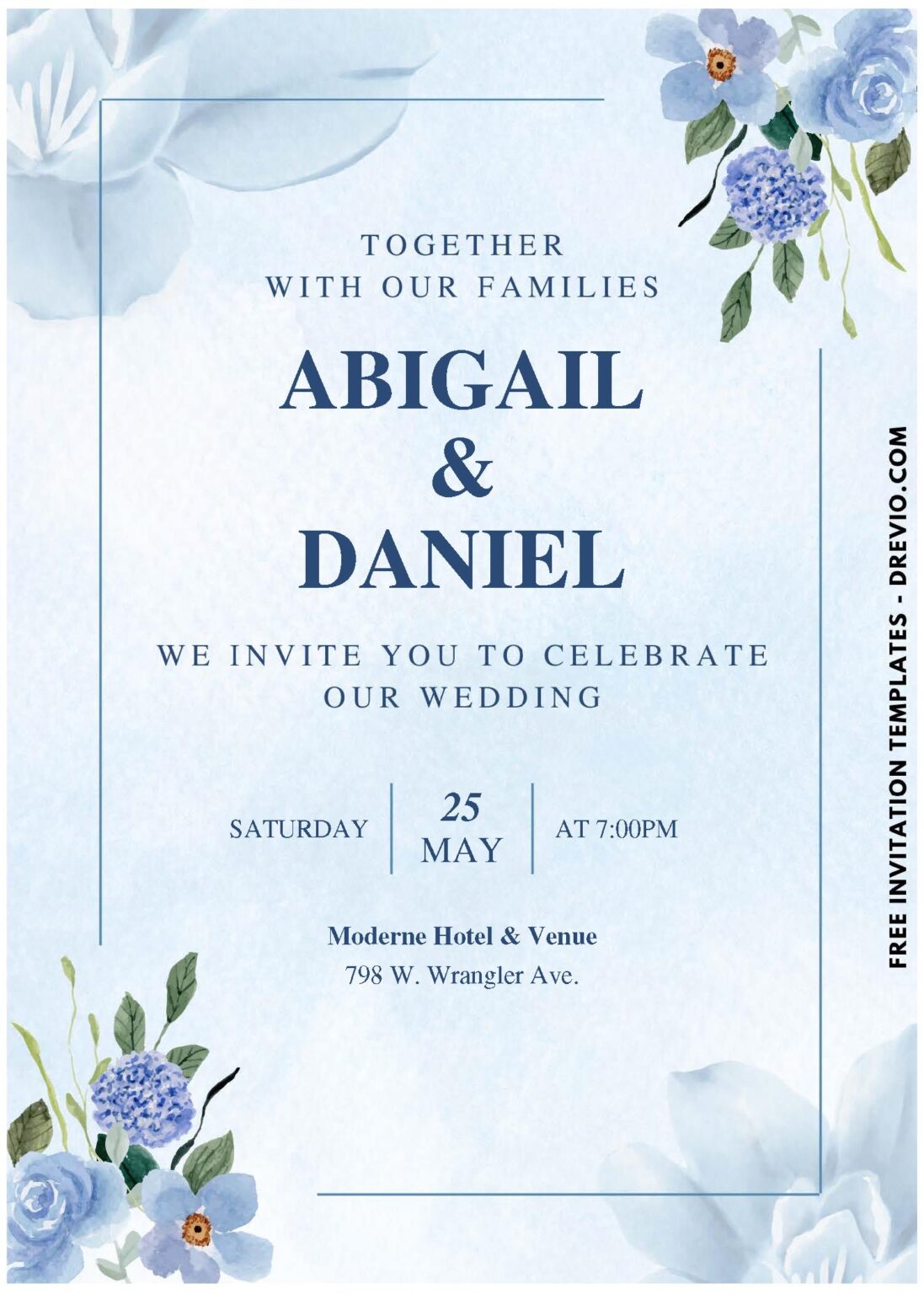 (Easily Edit PDF Invitation) Rustic Blue Floral Wedding Invitation ...