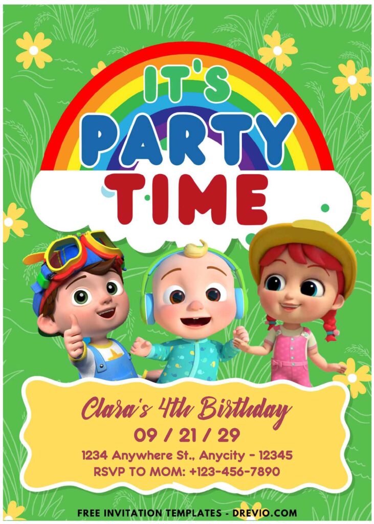 (Easily Edit PDF Invitation) Cocomelon Party Time Birthday Invitation D