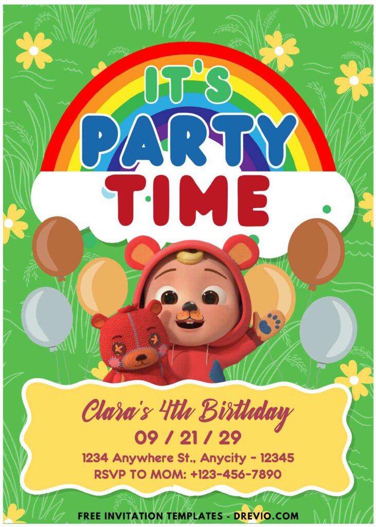 (Easily Edit PDF Invitation) Cocomelon Party Time Birthday Invitation E