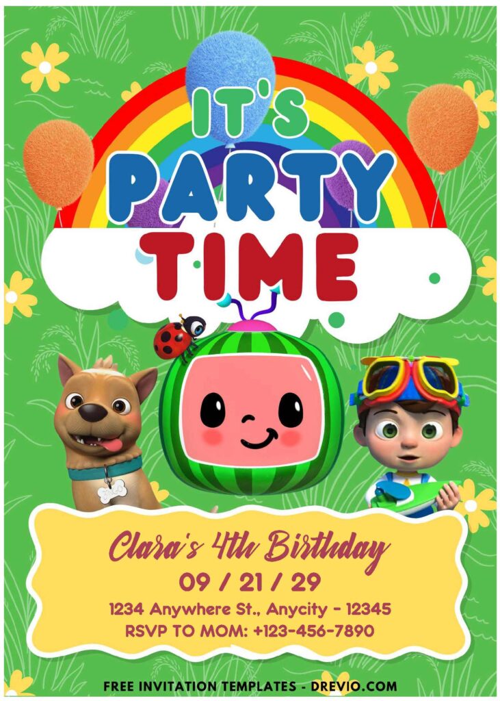 (Easily Edit PDF Invitation) Cocomelon Party Time Birthday Invitation F