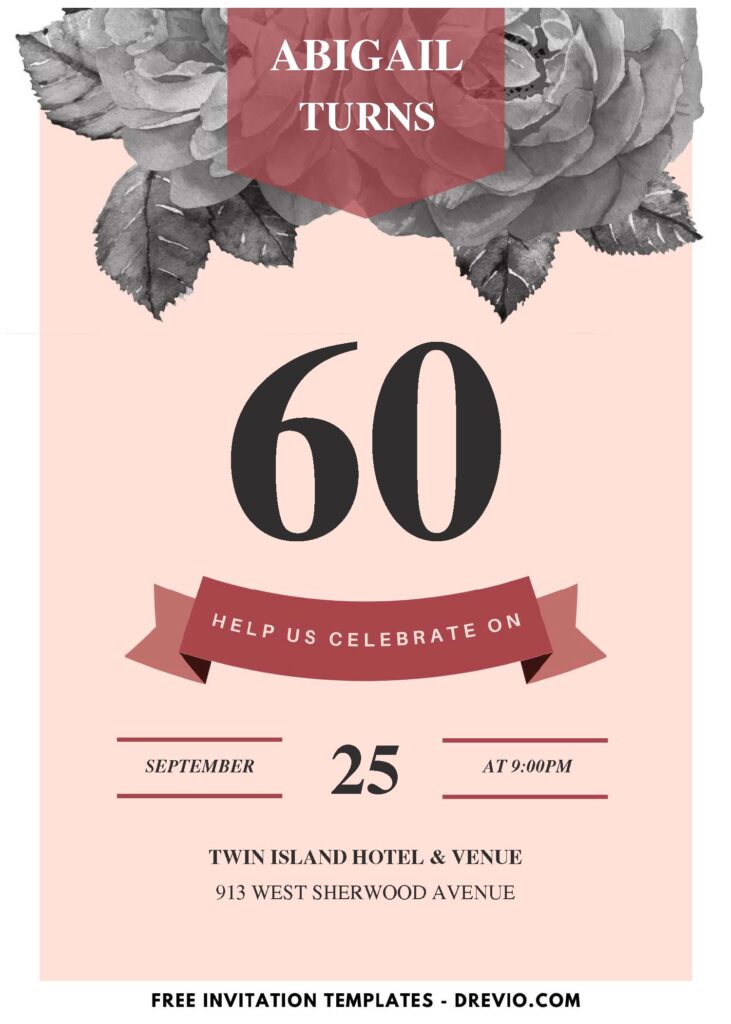 (Easily Edit PDF Invitation) Festive Floral 60th Birthday Invitation J