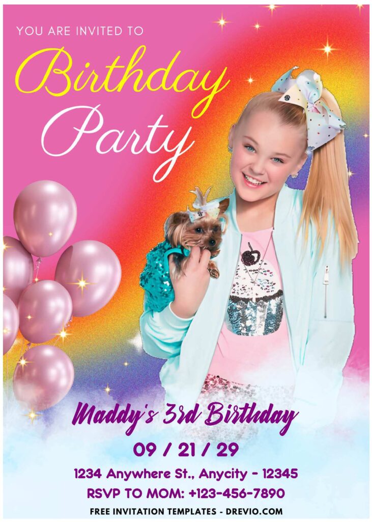 (Easily Edit PDF Invitation) Rainbow Jojo Siwa Birthday Invitation J