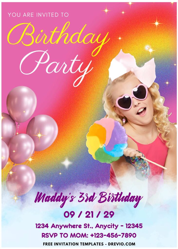 (Easily Edit PDF Invitation) Rainbow Jojo Siwa Birthday Invitation A