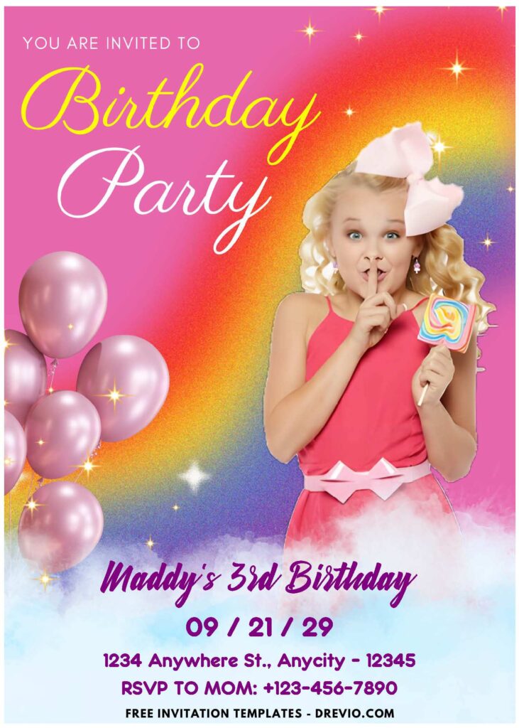 (Easily Edit PDF Invitation) Rainbow Jojo Siwa Birthday Invitation B