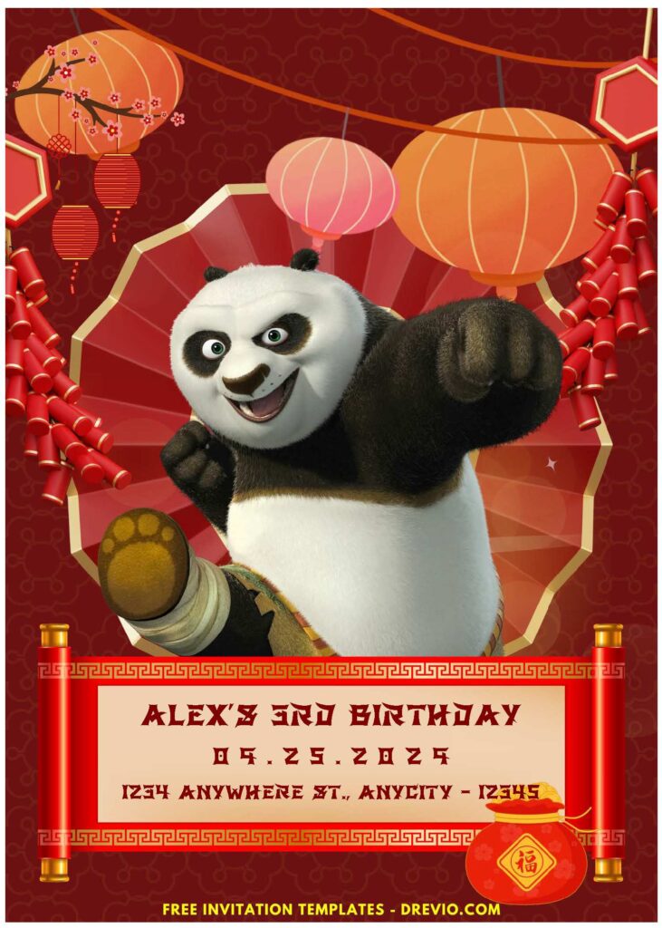 (Easily Edit PDF Invitation) Playful Kung Fu Panda 4 Birthday Invitation D