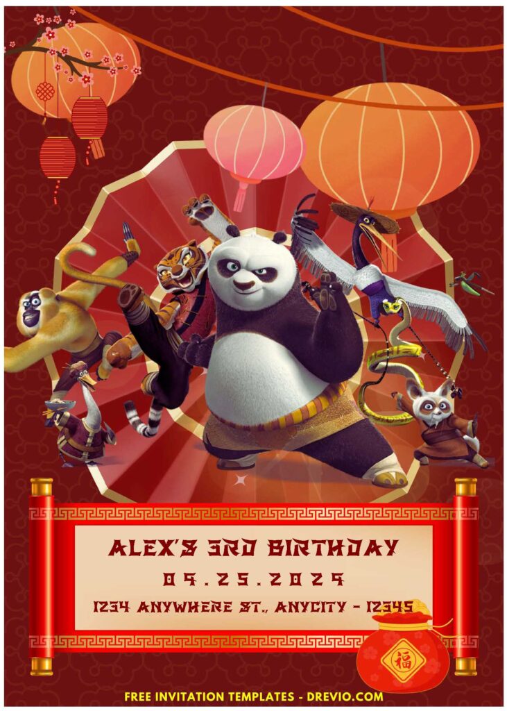 (Easily Edit PDF Invitation) Playful Kung Fu Panda 4 Birthday Invitation E