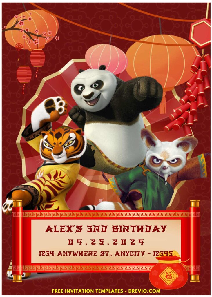 (Easily Edit PDF Invitation) Playful Kung Fu Panda 4 Birthday Invitation F