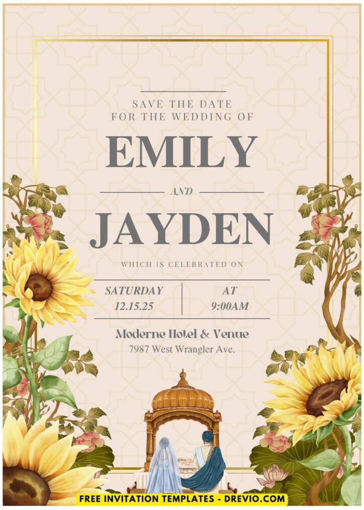 (Easily Edit PDF Invitation) Beautiful Sunflower Wedding Invitation J