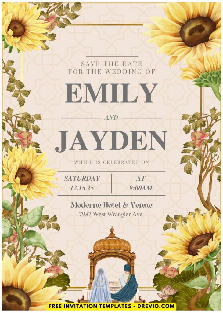 (Easily Edit PDF Invitation) Beautiful Sunflower Wedding Invitation A