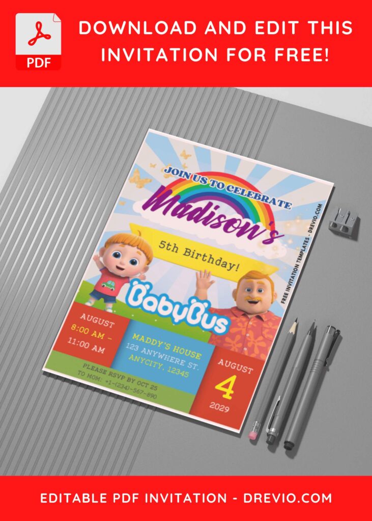 (Easily Edit PDF Invitation) Adorable BabyBus Birthday Invitation H