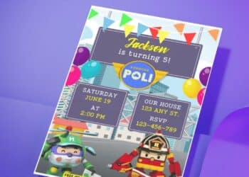 (Free PDF Invitation) Adorable Robocar Poli Birthday Invitation