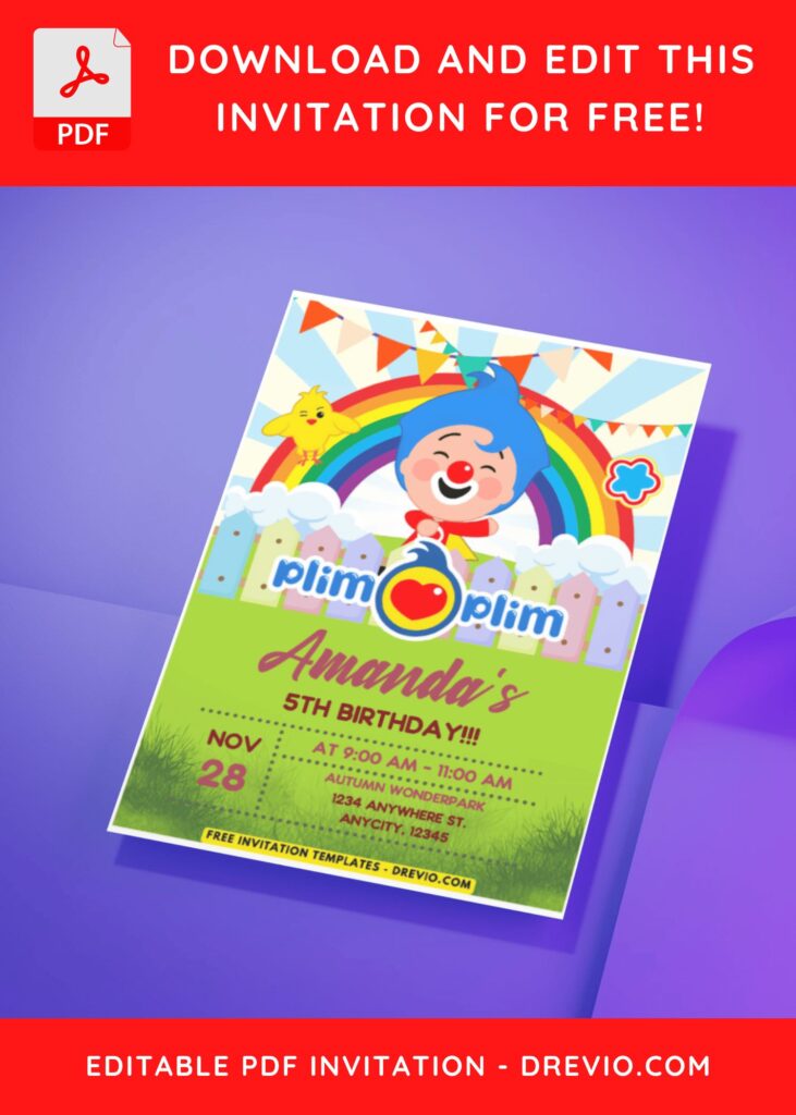 (Free PDF Invitation) Plim Plim Birthday Invitation D