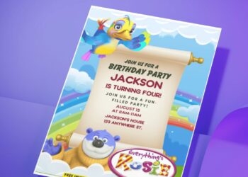 (Free PDF Invitation) Majestic Rainbow Park Everything's Rosie Birthday Invitation