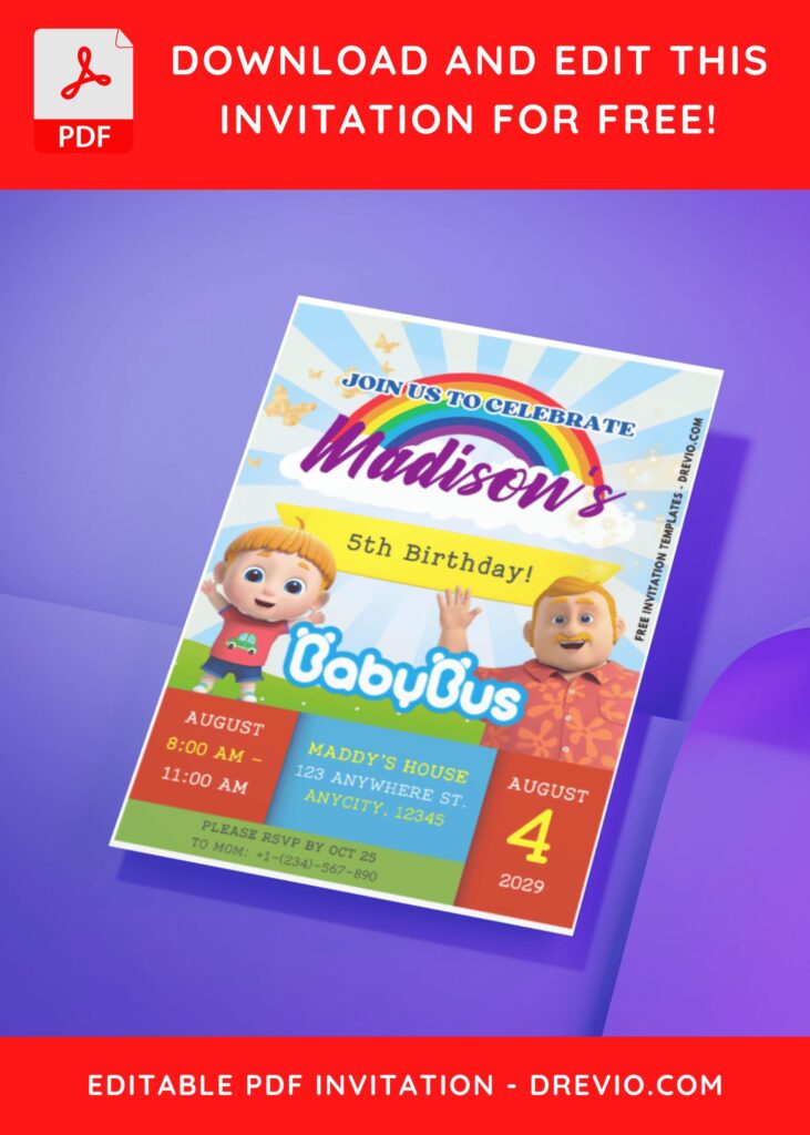 (Easily Edit PDF Invitation) Adorable BabyBus Birthday Invitation I