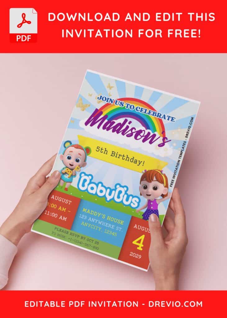 (Easily Edit PDF Invitation) Adorable BabyBus Birthday Invitation A