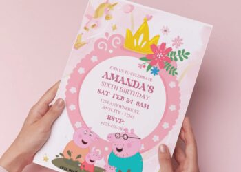 (Free PDF Invitation) Adorable Pink Peppa Pig Birthday Invitation