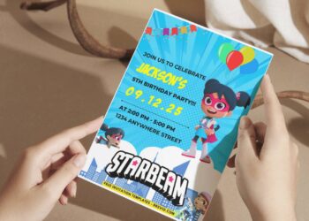 (Free PDF Invitation) Super Epic Starbeam Birthday Invitation
