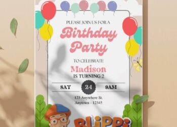 (Free PDF Invitation) Festive Blippi Birthday Invitation