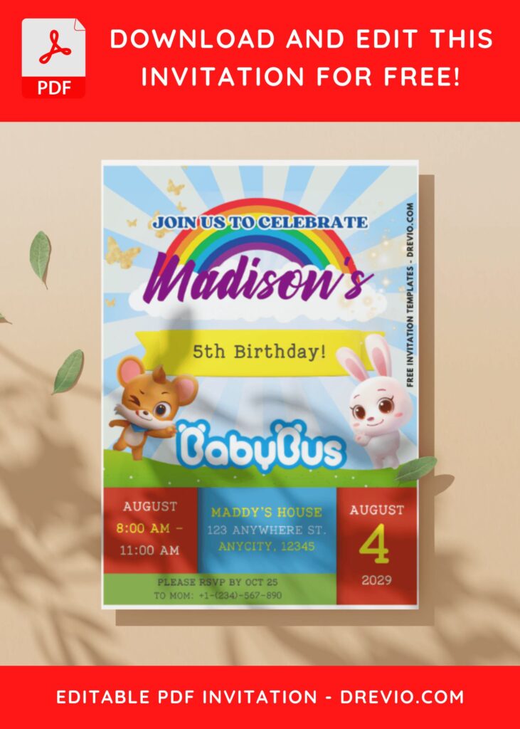 (Easily Edit PDF Invitation) Adorable BabyBus Birthday Invitation C