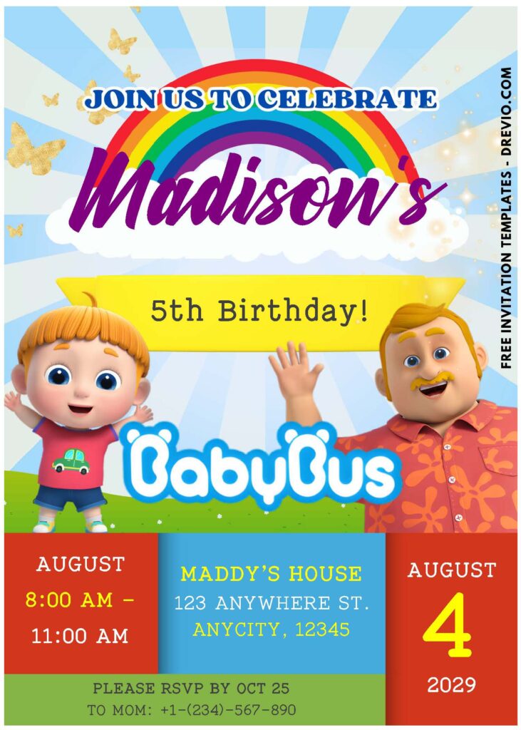 (Easily Edit PDF Invitation) Adorable BabyBus Birthday Invitation D