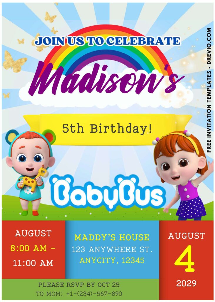(Easily Edit PDF Invitation) Adorable BabyBus Birthday Invitation E