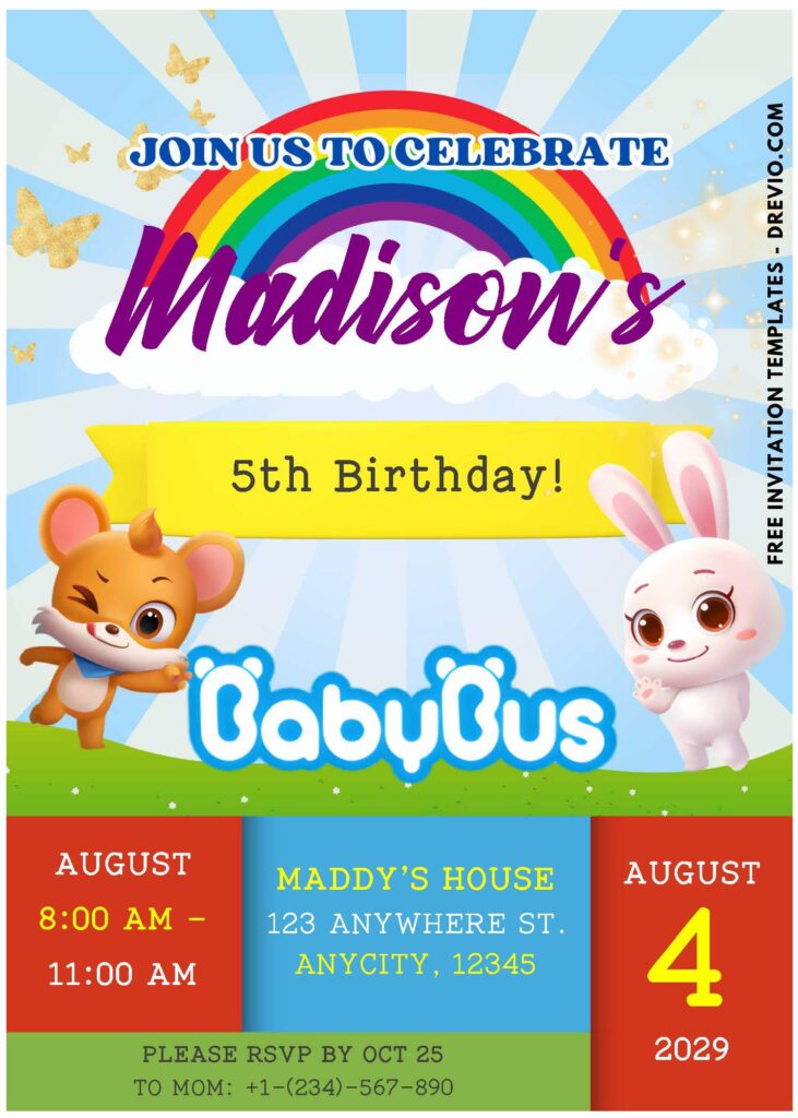 (Easily Edit PDF Invitation) Adorable BabyBus Birthday Invitation G