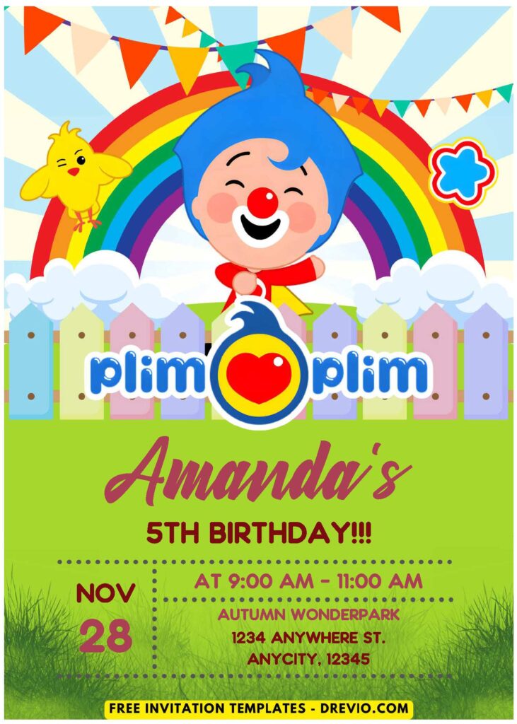 (Free PDF Invitation) Plim Plim Birthday Invitation J