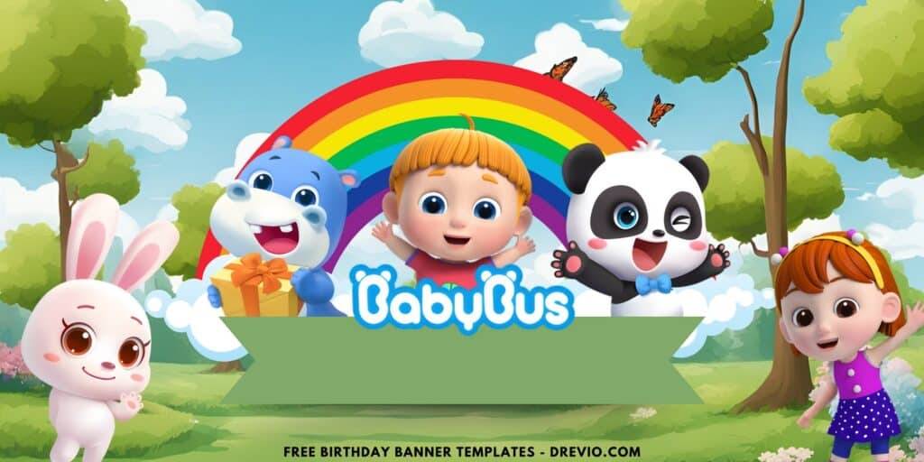 (Free Canva Template) Easy & Fun BabyBus Birthday Backdrop Templates C