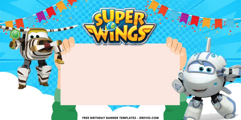 (Free Canva Template) Adorable Super Wings Birthday Backdrop Templates B
