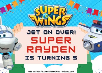 (Free Canva Template) Adorable Super Wings Birthday Backdrop Templates