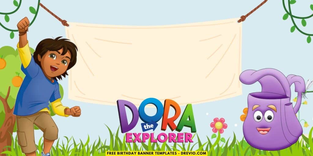 (Free Canva Template) Dora The Explorer Jungle Themed Birthday Backdrop Templates B