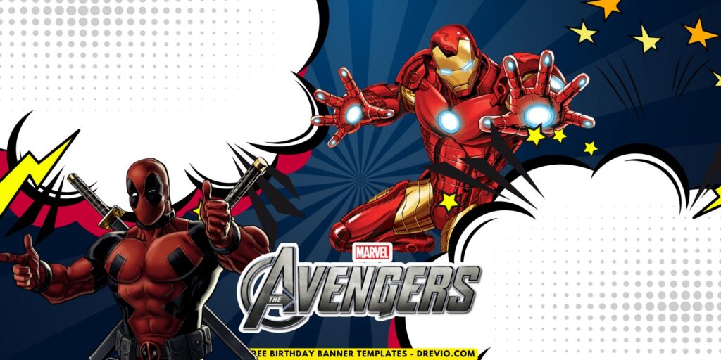 (Free Canva Template) Super Epic Avengers Birthday Banner Templates E