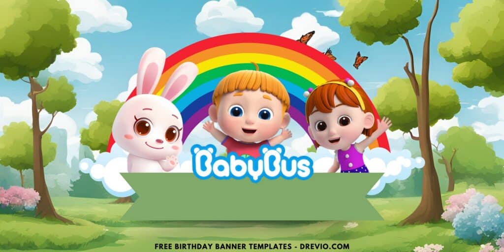 (Free Canva Template) Easy & Fun BabyBus Birthday Backdrop Templates D