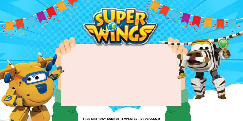 (Free Canva Template) Adorable Super Wings Birthday Backdrop Templates D