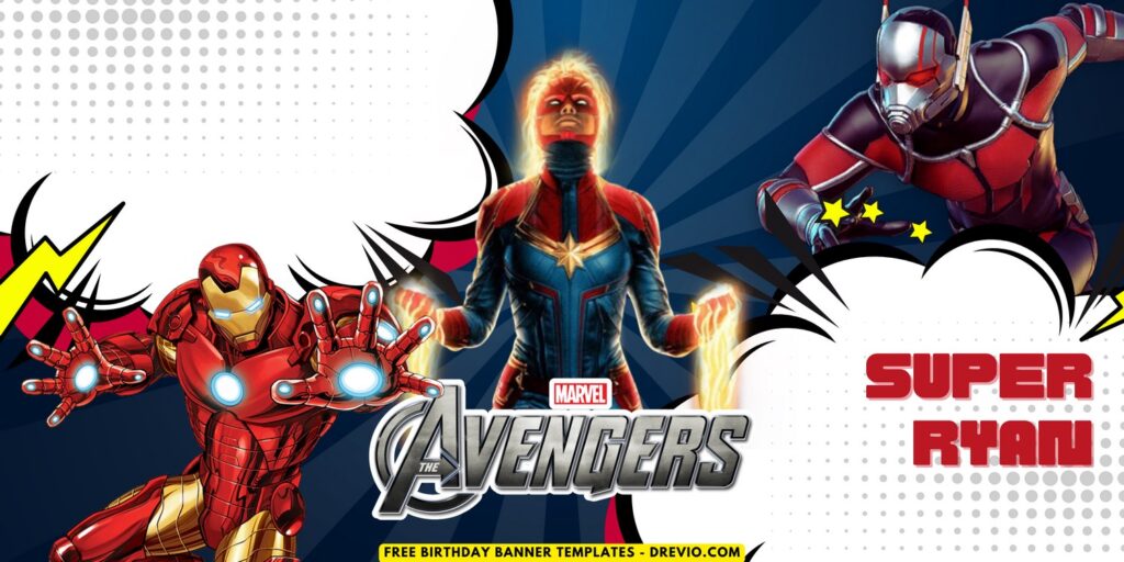 (Free Canva Template) Super Epic Avengers Birthday Banner Templates F