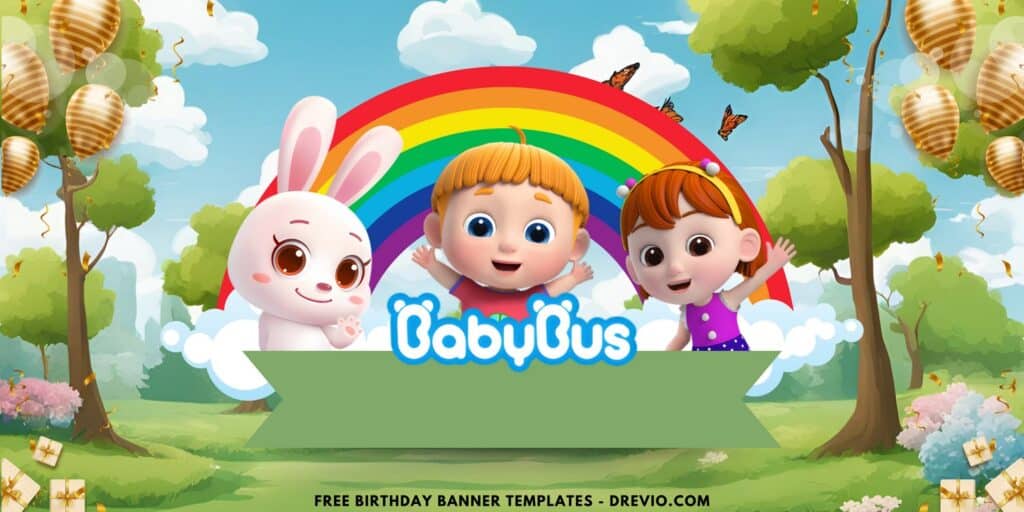 (Free Canva Template) Easy & Fun BabyBus Birthday Backdrop Templates E