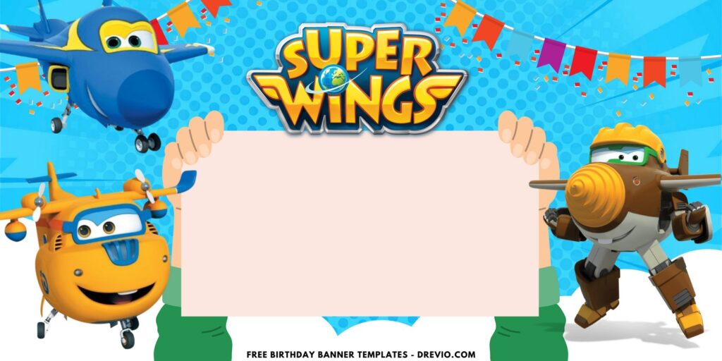 (Free Canva Template) Adorable Super Wings Birthday Backdrop Templates E