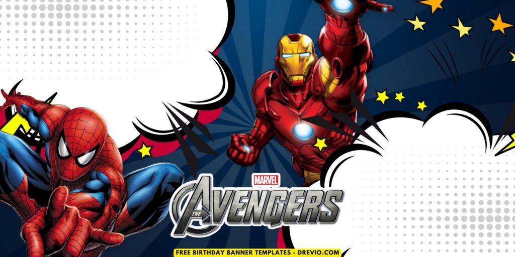 (Free Canva Template) Super Epic Avengers Birthday Banner Templates G