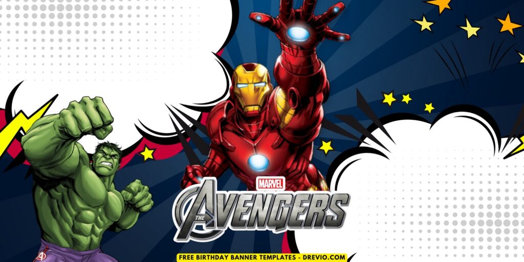 (Free Canva Template) Super Epic Avengers Birthday Banner Templates H