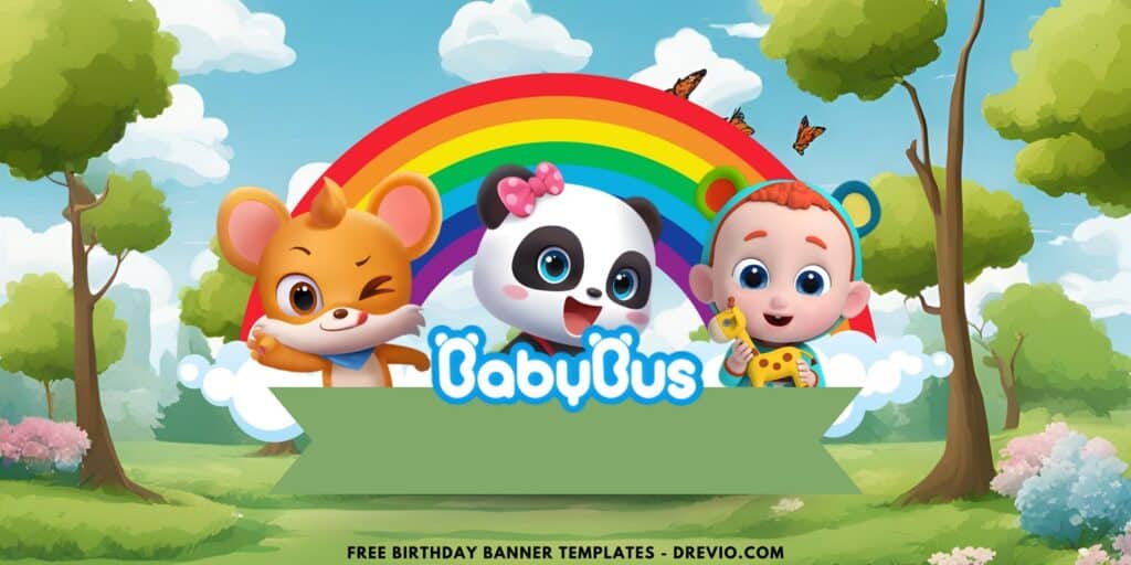 (Free Canva Template) Easy & Fun BabyBus Birthday Backdrop Templates G