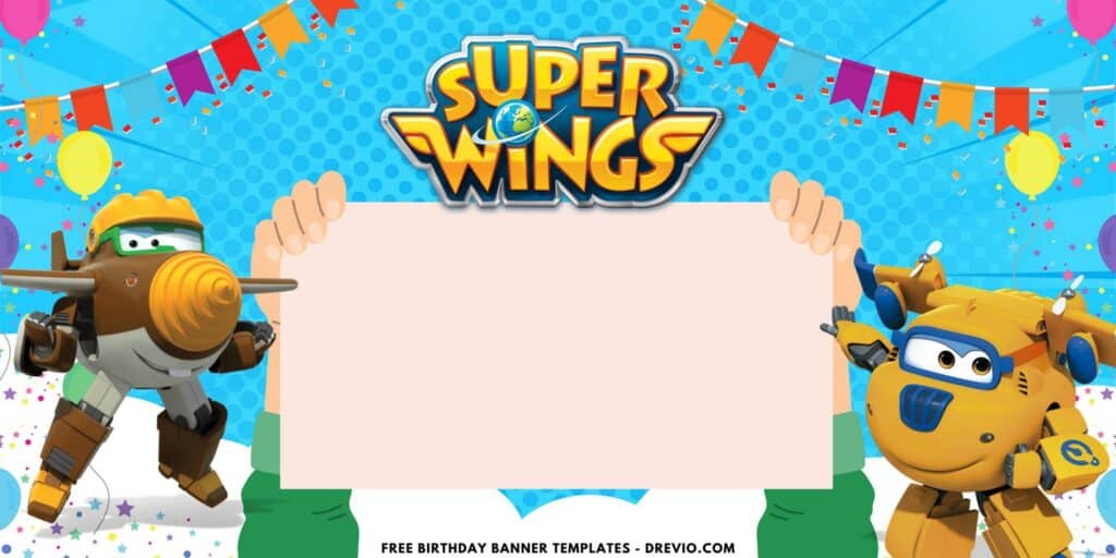 (Free Canva Template) Adorable Super Wings Birthday Backdrop Templates F