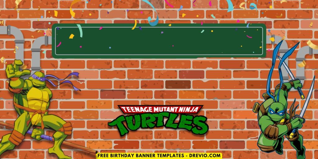 (Free Canva Template) Epic Ninja Turtle Birthday Backdrop Templates H