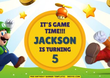 (Free Canva Template) Game Time Mario Bros Birthday Backdrop Templates