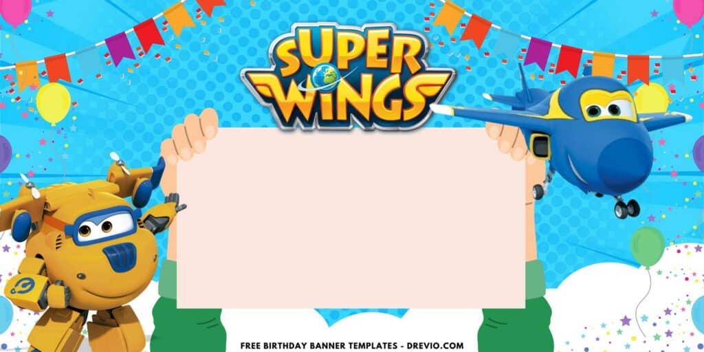 (Free Canva Template) Adorable Super Wings Birthday Backdrop Templates G