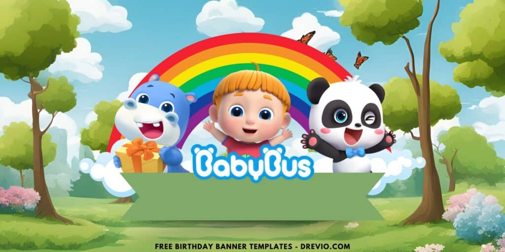 (Free Canva Template) Easy & Fun BabyBus Birthday Backdrop Templates A